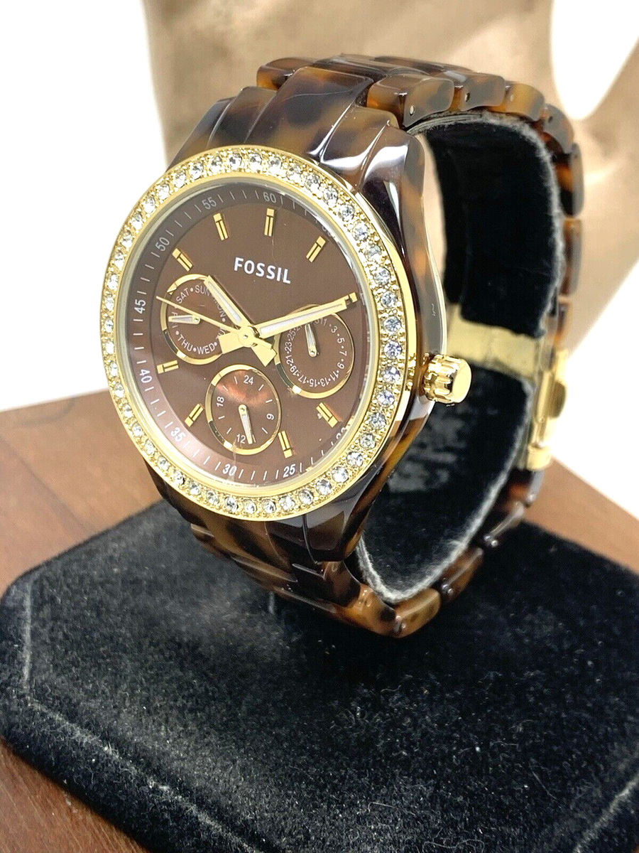 Fossil Women’s Tortoise Resin Watch Black Dial Quartz Date Fossil Ladies Watch ES2680 Faux Tortoise Bracelet Date Dial  main image 4