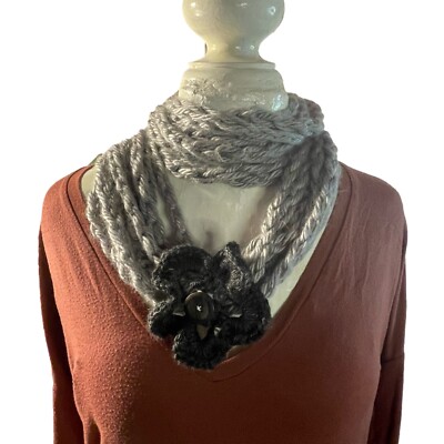 Vintage crochet scarf strands of woven yarn woven into unique crochet  flower