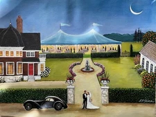 "Garden Wedding" - Original Naive Acrylic Painting on canvas/paper, 18 x 24"