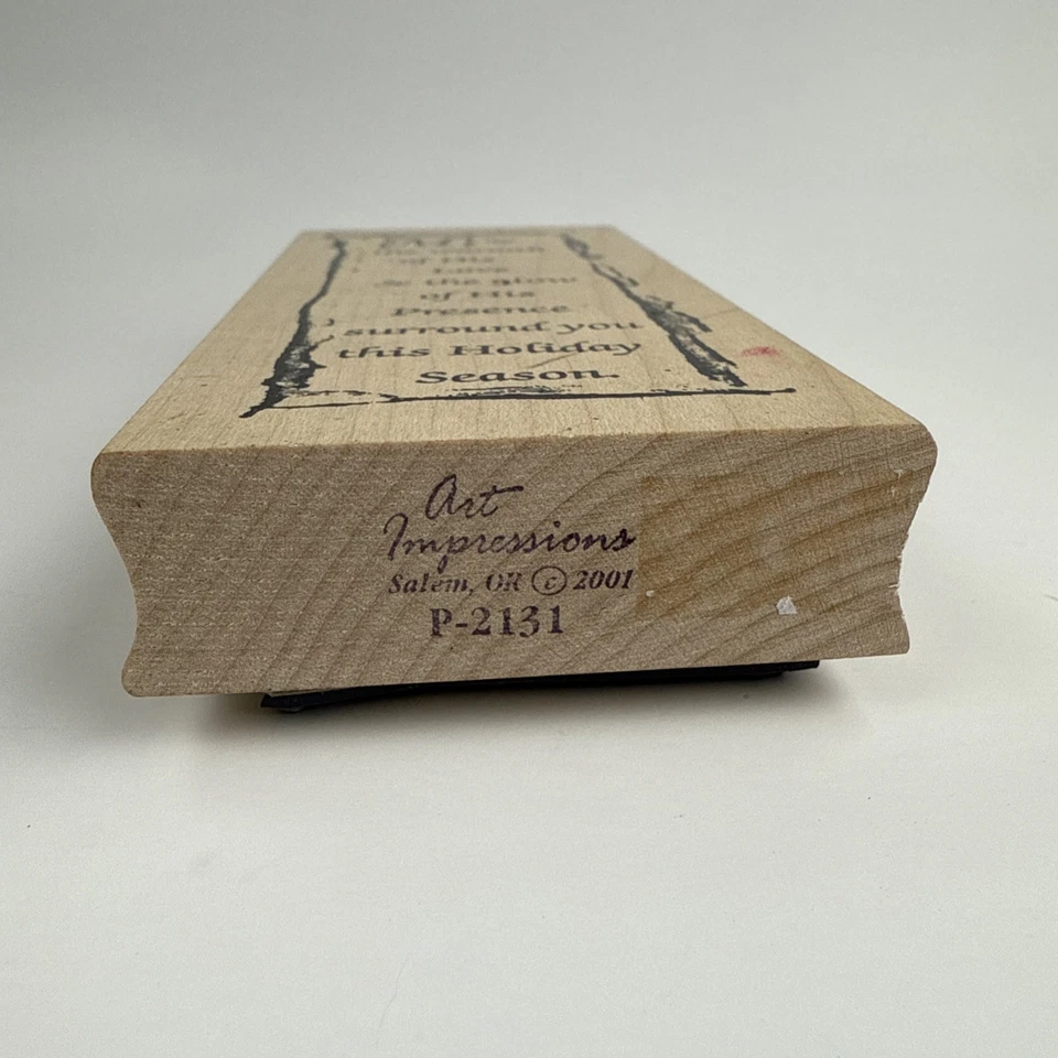 "Sello de goma de madera de Navidad de colección con cita de impresión artística 2001 2,5""x5,5""" Foto 3 de 4