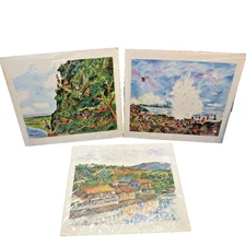 3 VTG Guy Buffet Hawaiian Art Prints Molokai Kauai Island 11x13.5" Matted New