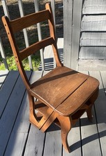 Primitive Antique Oak Solid Wood Metamorphic Folding Library Chair Step Ladder