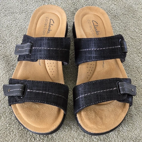 Sandali CLARKS Collection Wms in pelle nera taglia 7 5W massimo comfort USATI POCHISSIMO