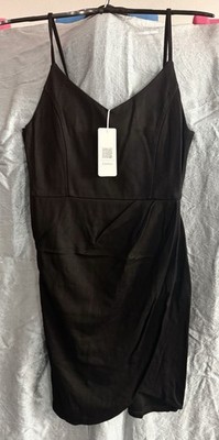 Zalalus Black Midi Slip Dress Size Small Spaghetti Strap V-Neck NWT