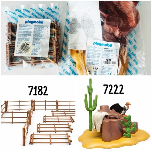 VTG 1997 Playmobil Western Accessory Lot Sealed 7222 Desert Terrain & 7182 Fence