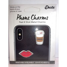 iDecoz Phone Charms Lips Coffee Cup Peel Stick Metal Charms Removeable Reusable
