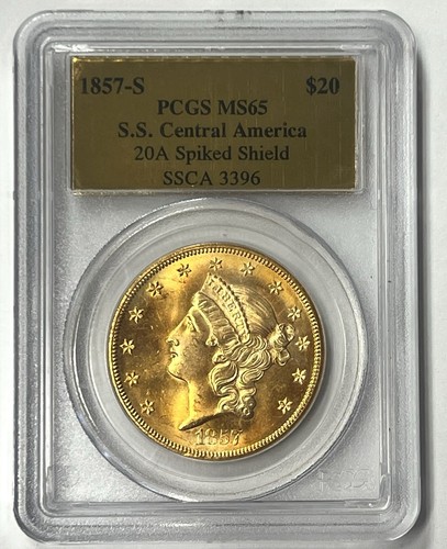 1857-S $20 Liberty Gold PCGS MS65 GEM SS Central America Shipwreck NEW PURCHASE