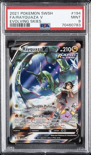 2021 POKEMON SWORD & SHIELD EVOLVING SKIES #194 FULL ART/RAYQUAZA V PSA 9