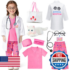 Latocos 10pcs Kids Veterinarian Costume Toddler Doctor Vet Kit Play Set Cat Coat