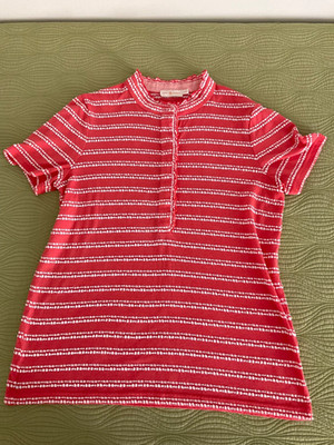 Tory Burch Lidia Ruffled Apricot Stripe Short Sleeve Polo Shirt XL