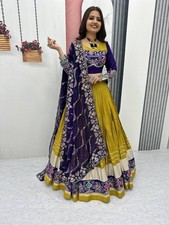 Women Readymade Pure Cotton Mustard Lehenga Choli Embroidered Dupatta Navratri L