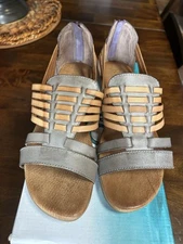 Bedstu Roan Clarice Flat Sandal Size 8 Grey Tan Purple With Zip Heels NEW