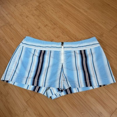 Express VTG Y2K Striped Low Rise Micro Shorts Womens 9/10 Blue Zip Front Indie