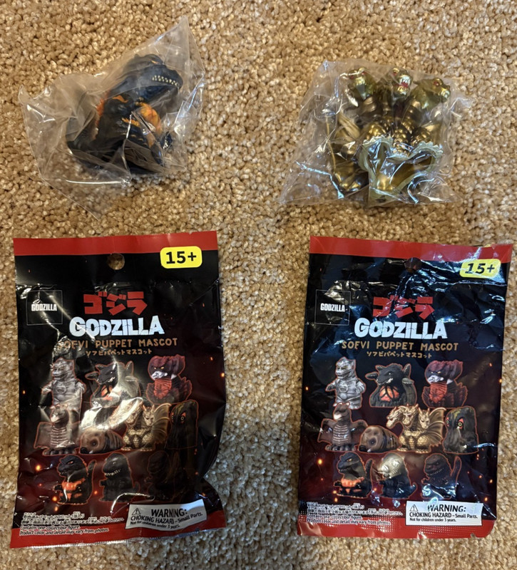 2" Burning Godzilla & King Ghidorah Finger Puppet Mascot Sofvi Sofubi  LOT