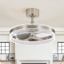 20in Nickel Bladeless Ceiling Fan with Dimmable LED Light and Remote Home Decor