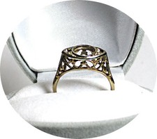 Original Art Deco Ring Setting - 2.7g - 14k Yellow-White Gold, Filigree c1930
