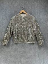 Zara Jacket Womens Size Medium Gold Sequin Bomber Sparkle Occasion