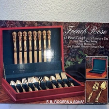 Vintage F. B. Rogers 42 Piece French Rose Gold Electroplated Flatware Set Flaw
