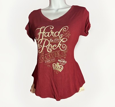 Hard Rock Couture Graphic Tee Red Cold Shoulder Women s Size XS