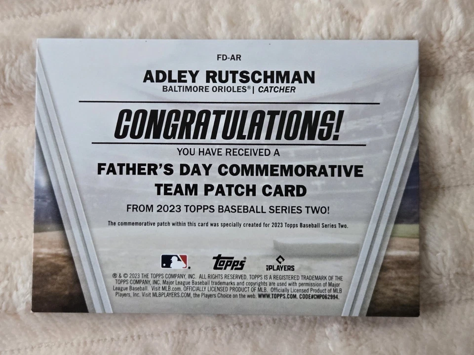 2023 Topps Series 2 Adley Rutschman Fathers Day Rc Relic Gold #'d 75/75 Sp - Image 2 of 2