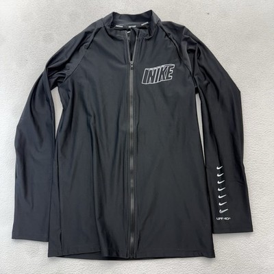 Nike Swim Mens Small Long Sleeve Full Zip Hydroguard Top Slim Black NESSE556 EUC