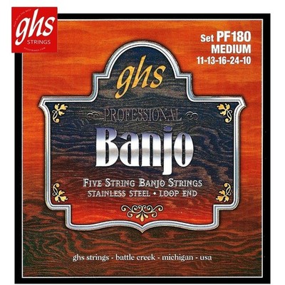 GHS PF180 Stainless Steel 5-String Banjo Loop End Strings - .011-.024 Medium