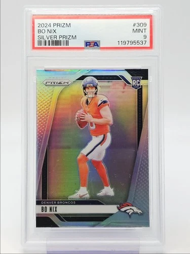 BO NIX 2024 PANINI PRIZM ROOKIE SILVER BRONCOS #309 MINT RC PSA 9 Q2697