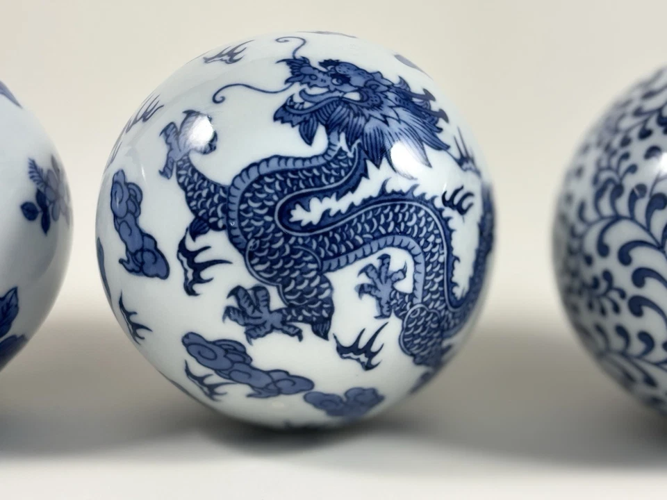 Антикварный китайский фарфор керамический синий/белый ковер мяч набор из 3 (4 дюйма) - Изображение 3 из 4