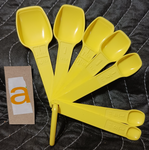 Vintage Tupperware Messlöffel gelb Narzisse 7 Löffel 1 Ring - Bild 5 von 8