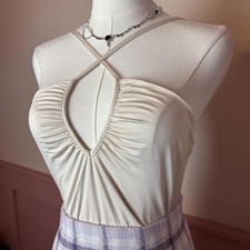 cottage keyhole halter bodysuit h m sz small beige cream nwt