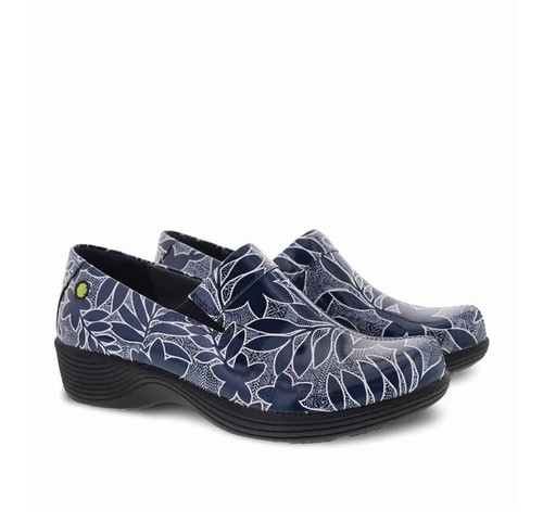 Dansko Work Wonders Size39 The Coral Slip On Clog In Navy Floral Patent Leather