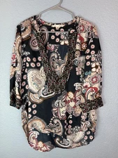 Odd Molly Blouse Womens Small Paisley Floral Tunic Boho Top 3/4 Sleeve 616T