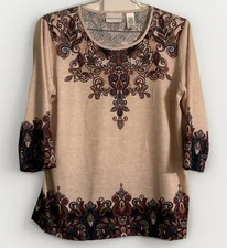 Alfred Dunner NWT Women’s 3/4 Sleeve Blouse With Lace Back Panel Size Large