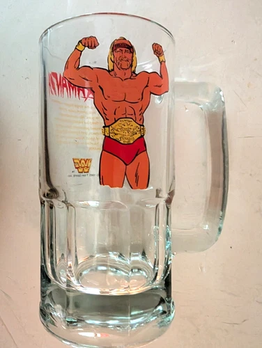 HULK HOGAN VINTAGE 1985 TITAN SPORTS WWF HULKAMANIA LARGE GLASS BEER STEIN MUG