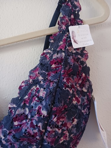 Jessica Simpson Sz Small Bralette w Removable Pads Dark Teal & Mauve Floral Pret - Picture 4 of 9