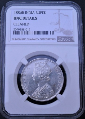 1886 B  India Rupee,  NGC   Unc. details , nice silver coin         # 1338 - Bild 1 von 4