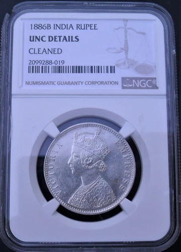 1886 B  India Rupee,  NGC   Unc. details , nice silver coin         # 1338