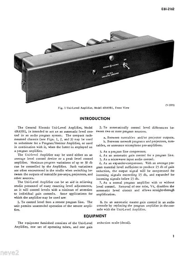 GE UNI-LEVEL 4BA9B1 AUTO LEVEL CONTROL 6386 TUBE COMPRESSOR MANUAL (.PDF File)