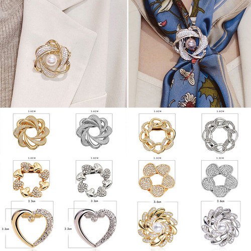 Women's Rhinestone Fashion Jewelry Wrap Silk Scarf Ring Buckle Clip T-Shirt Ring Buckle K  - Picture 1 of 40