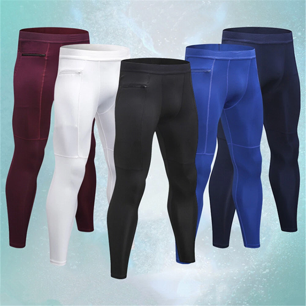 Men's GYM Leggings Compression Base Layer Thermal Tight Pocket Pants Quick Dry