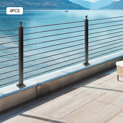 4PCS Cable Railing Posts Corner Post 36''x2''x2'' Stainless Fence Posts Pre-drilled