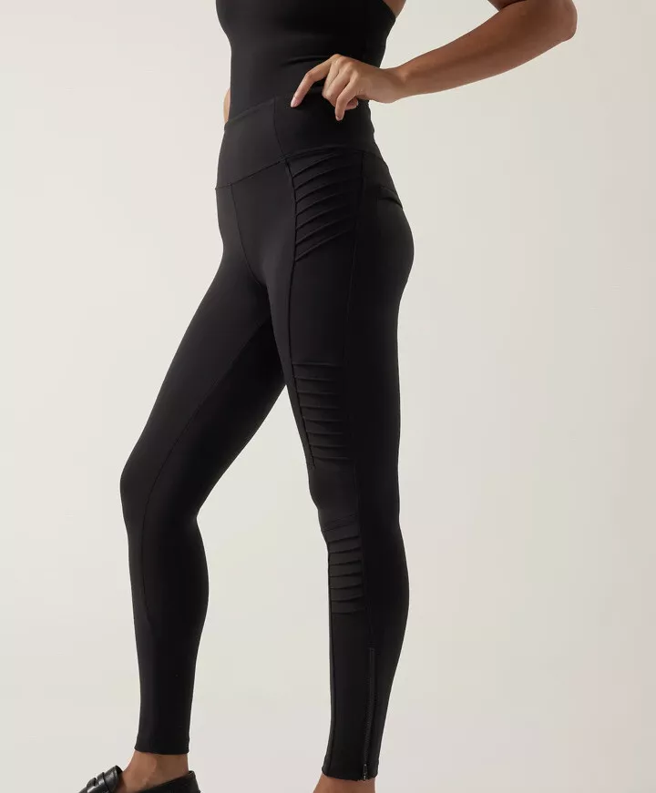 Athleta Leggings Womens XS Black Delancey Textured Moto Tight Pants Zip  Ankles