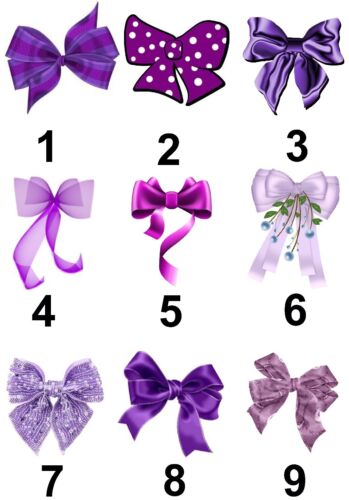 Purple Bow Ribbon Small or Large Sticky White Paper Stickers Labels NEW