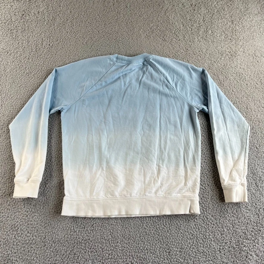 NEW Lucky Brand Sweatshirt Womens Medium Blue White Sweater Dip Dye Ombre Terry - Image 2 of 4
