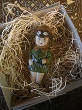 New 3D Dresden Paper Aviatrix Little Girl Hopeful Pilot Plane Christmas Ornament