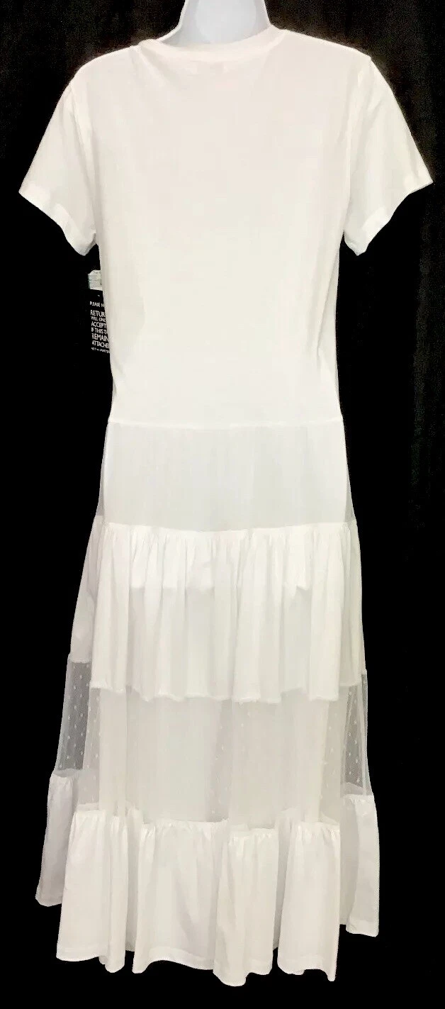 Abito Valentino bianco manica corta midi pannello rete cotone nuovo con etichetta taglia XS