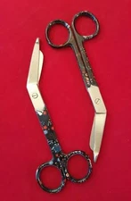 NEW 2 O.R NURSES LISTER BANDAGE SCISSORS 5.5" COLORMED (BLACK) ROUND PATTERN