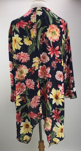 Slinky Brand Open Front Draped Chiffon Kimono Cardigan Navy Floral M New (1M29) - Picture 5 of 11