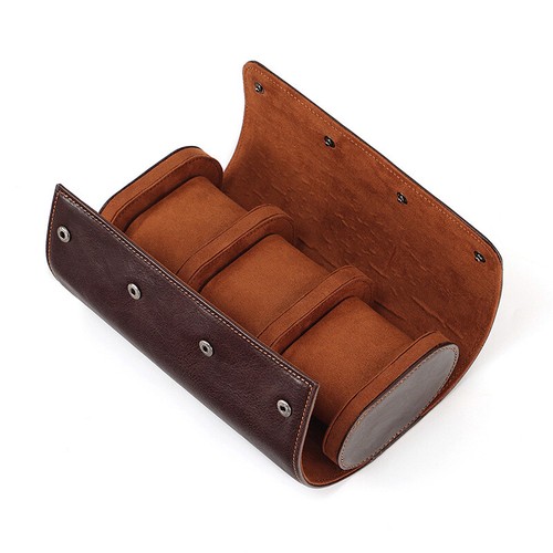 Genuine Leather Watch Roll Travel Case 1/2/3 Slots Watches Display Storage Pouch - Picture 21 of 21