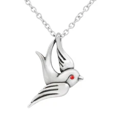 Swallows Pendant Necklace with Red Crystal Charm Stainless Steel